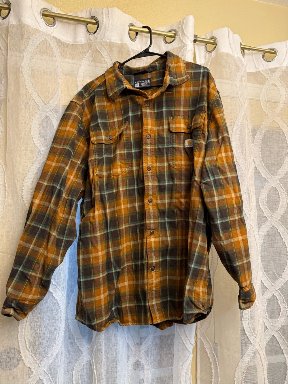 Carhartt Men’s Orange and Green Plaid Work Shirt Jacket